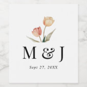 シックなロマンチックなチューリップ水の色モノグラム結婚ズ ワインラベル (シングルラベル)