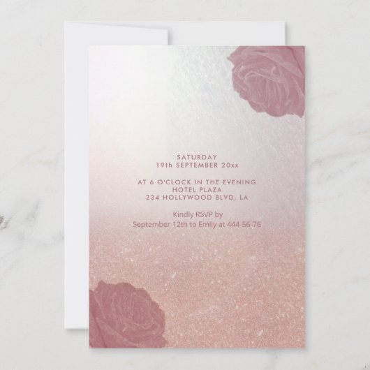 シックなロマンチックなバラ金ゴールドきらびやかなドレスバラ 招待状 (裏面)