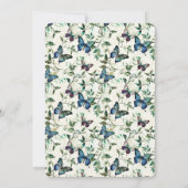 シックなロマンチックなブルー結婚蝶 招待状 (裏面)