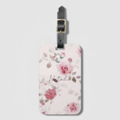 シックなロマンチックピンクフローラ ラゲッジタグ (正面縦)
