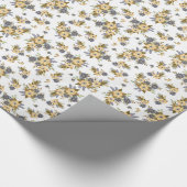 シックなロマンチックブルーとイエローフローラ誕生日 ラッピングペーパー (角)