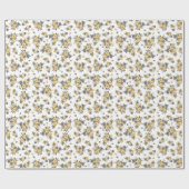 シックなロマンチックブルーとイエローフローラ誕生日 ラッピングペーパー (フラット)