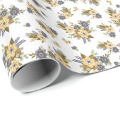 シックなロマンチックブルーとイエローフローラ誕生日 ラッピングペーパー (ロールコーナー)