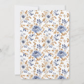 シックなロマンチックブルーホワイトフローラ結婚ズ 招待状 (裏面)