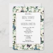 シックなロマンチックブルー蝶ブライダルシャワー 招待状 (正面)