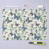 シックなロマンチックブルー蝶ブライダルシャワー 薄葉紙 (クラフト)