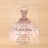 シックなローズゴールドグリッタードレス, ブライダルシャワー アクリル招待状 (正面)