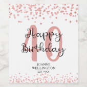 シックなローズゴールドグリッターハッピーバースデー ワインラベル (シングルラベル)