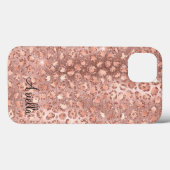 シックなローズゴールドグリッター レオパード Case-Mate iPhoneケース (裏面 (横))