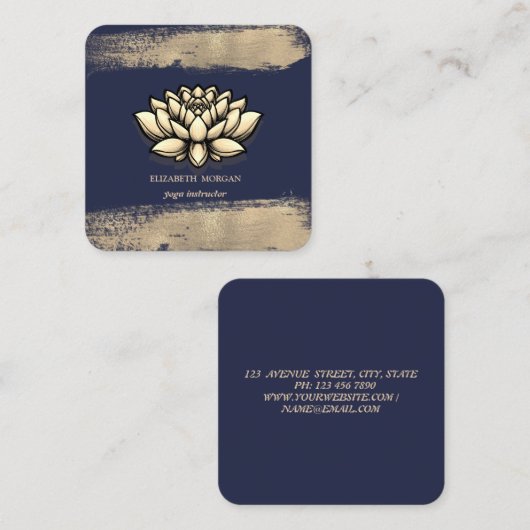 シックなロータスフラワーフェイク金ゴールドブラシストローク スクエア名刺 (正面/裏面)