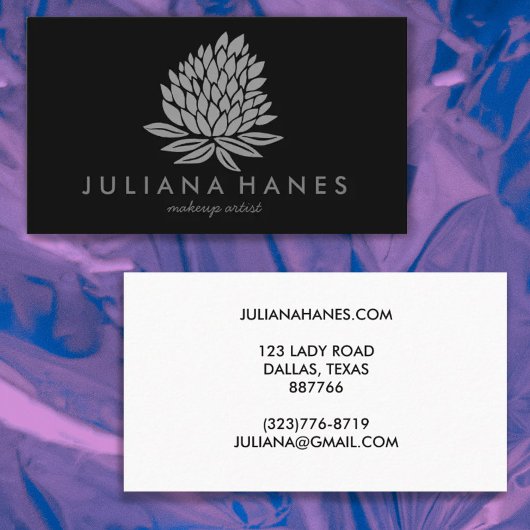シックなロータスフラワーミニマリストグレーブラック 名刺