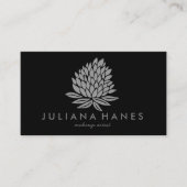シックなロータスフラワーミニマリストグレーブラック 名刺 (正面)