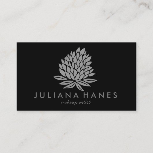 シックなロータスフラワーミニマリストグレーブラック 名刺 (正面)