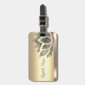 シックなロータスフラワー金ゴールド ラゲッジタグ (正面縦)
