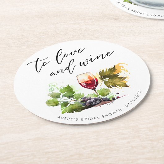 シックなワイナリーウォーターカラーワイングラス ラウンドペーパーコースター (アングル)