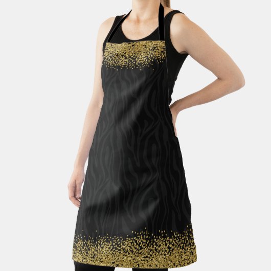 シックなワイルドゼブラパターン金ゴールドグリッター – ルック紙吹雪 エプロン (インサイチュ)