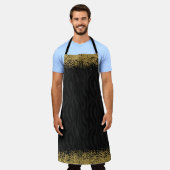 シックなワイルドゼブラパターン金ゴールドグリッター – ルック紙吹雪 エプロン (着用した状態)