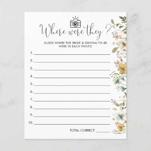 シックなワイルドフラワーどこ彼らはブライダルシャワーゲーム (正面)