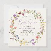 シックなワイルドフラワーウォーターカラークリームブライダルシャワー 招待状 (正面)