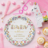 シックなワイルドフラワーガーデンリースベビーイン開花シャワー ペーパープレート (パーティー)