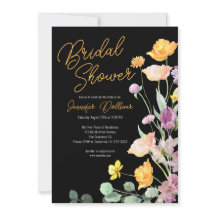 シックなワイルドフラワースクリプトブライダルシャワー招待
