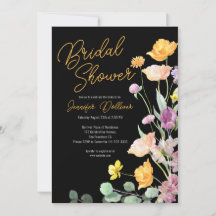 シックなワイルドフラワースクリプトブライダルシャワー招待