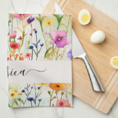 シックなワイルドフラワースクリプト名 キッチンタオル (四つ折り)