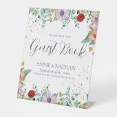 シックなワイルドフラワーズゲストブックウェディングデイフローラ 台座サイン (正面)