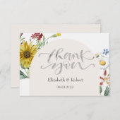シックなワイルドフラワーヒマワリ蝶 サンキューカード (正面/裏面)