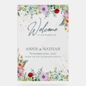 シックなワイルドフラワーフローラへようこそ結婚 アクリルサイン (正面)