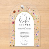 シックなワイルドフラワーブライダルシャワーアーチ – トップ アクリル招待状 (正面)