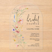 シックなワイルドフラワーブライダルシャワーアーチ – トップ アクリル招待状 (正面)