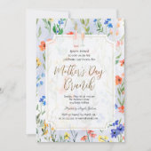 シックなワイルドフラワーブルーワインマザーズデイブランチ 招待状 (正面)