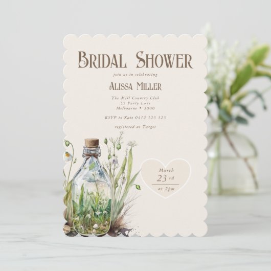 シックなワイルドフラワーメイソンジャータンブライダルシャワーインビット 招待状 (スタンド正面)
