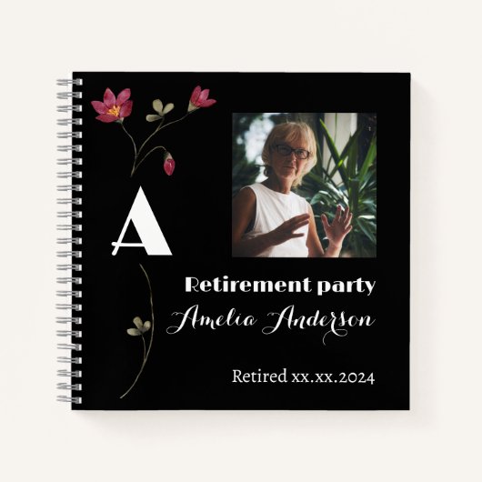 シックなワイルドフラワー写真定年ブラックゲストブック ノートブック (正面)