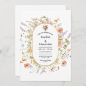 シックなワイルドフローラキュートゴールデンメド結婚ウズ 招待状 (正面/裏面)