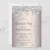 シックなワイングラス銀のグリッタードロップリタイア 招待状 (正面)