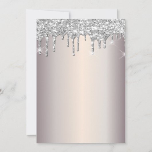 シックなワイングラス銀のグリッタードロップリタイア 招待状 (裏面)