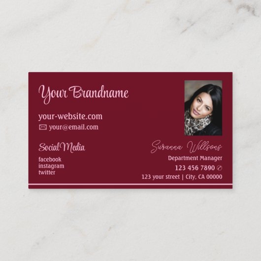 シックなワインレッドストライプピンクプロフェッショナル 名刺 (裏面)