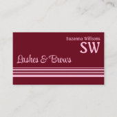 シックなワインレッドストライプピンク色のモノグラムと写真 名刺 (正面)