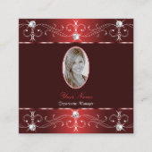 シックなワインレッド華美オーナメントと写真 スクエア名刺 (正面)