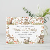 シックなヴィンテージかわいいウッドランド動物の誕生日パーティー 招待状 (スタンド正面)