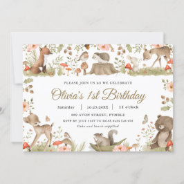 シックなヴィンテージかわいいウッドランド動物の誕生日パーティー 招待状