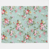 シックなヴィンテージかわいらしピンクの赤いバラの花柄 フリースブランケット (正面(横))