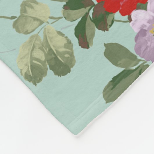 シックなヴィンテージかわいらしピンクの赤いバラの花柄 フリースブランケット (角)