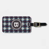 シックなヴィンテージのダークグレーの千鳥格子のな格子縞のモノグラム ラゲッジタグ (正面横)