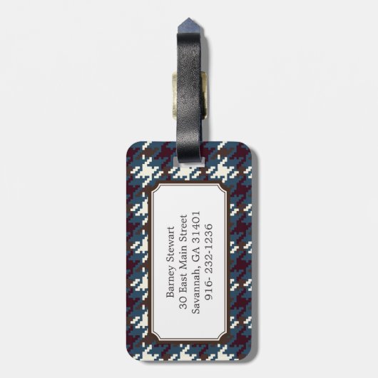 シックなヴィンテージのダークグレーの千鳥格子のな格子縞のモノグラム ラゲッジタグ (裏面縦)