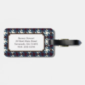 シックなヴィンテージのダークグレーの千鳥格子のな格子縞のモノグラム ラゲッジタグ (裏面横)