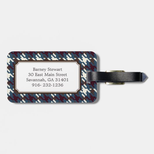 シックなヴィンテージのダークグレーの千鳥格子のな格子縞のモノグラム ラゲッジタグ (裏面横)