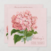 シックなヴィンテージのピンクのアジサイの花のブライダルシャワー 招待状 (正面/裏面)